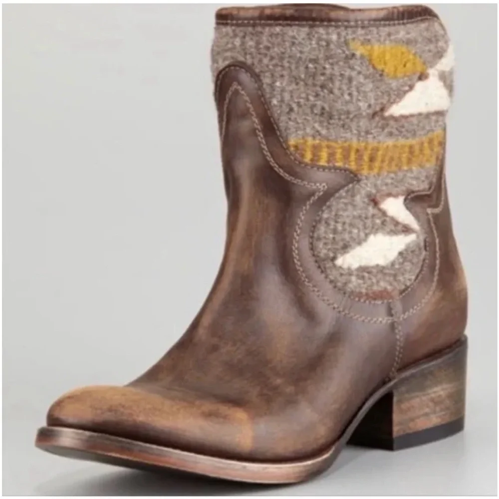 Freebird by Steven Cablo Western Ankle Boots Blanket Brown Leather Size 6 - Picture 7 of 7